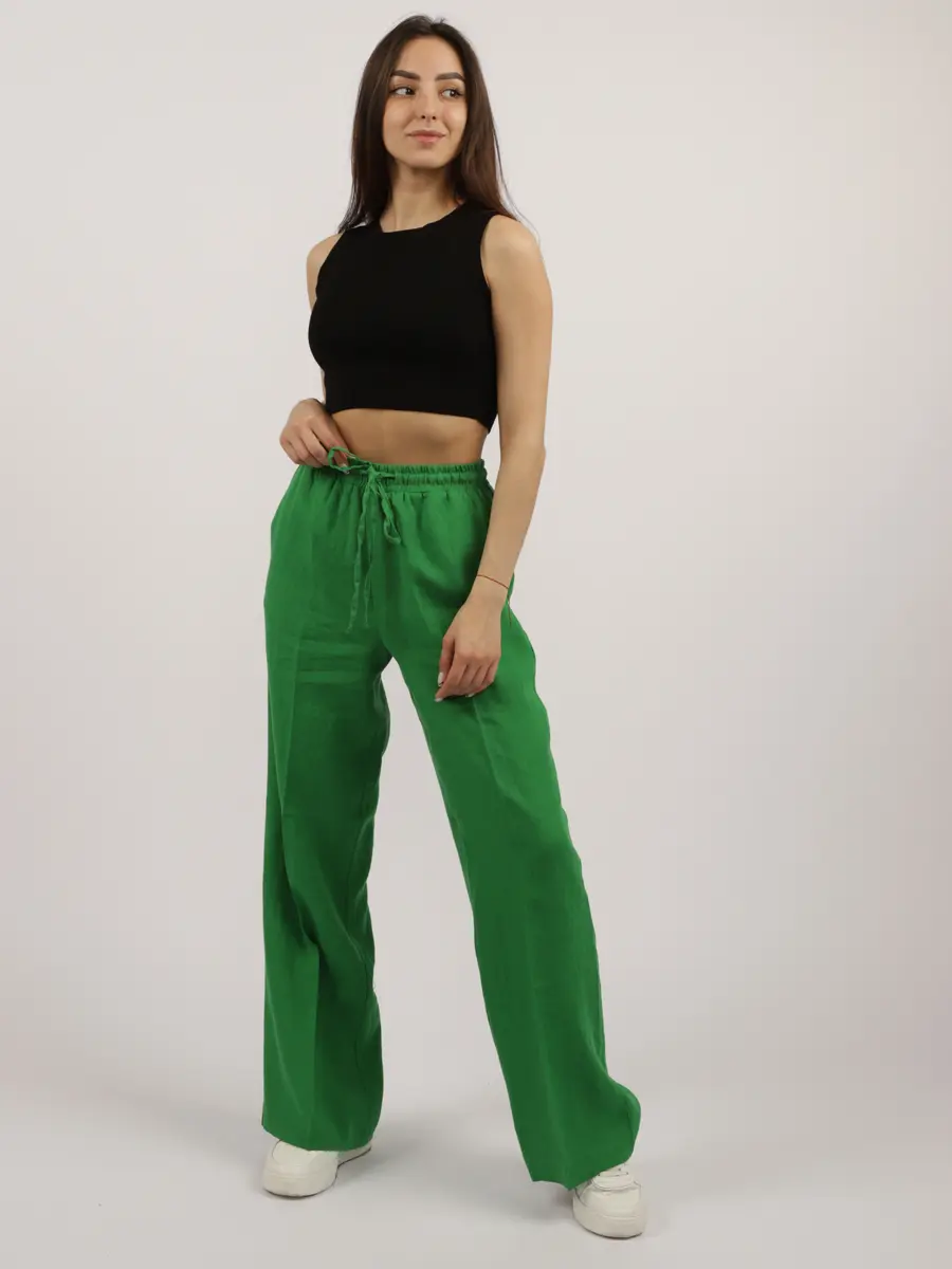 Льняные брюки COMFORT EQmoda, зеленые
