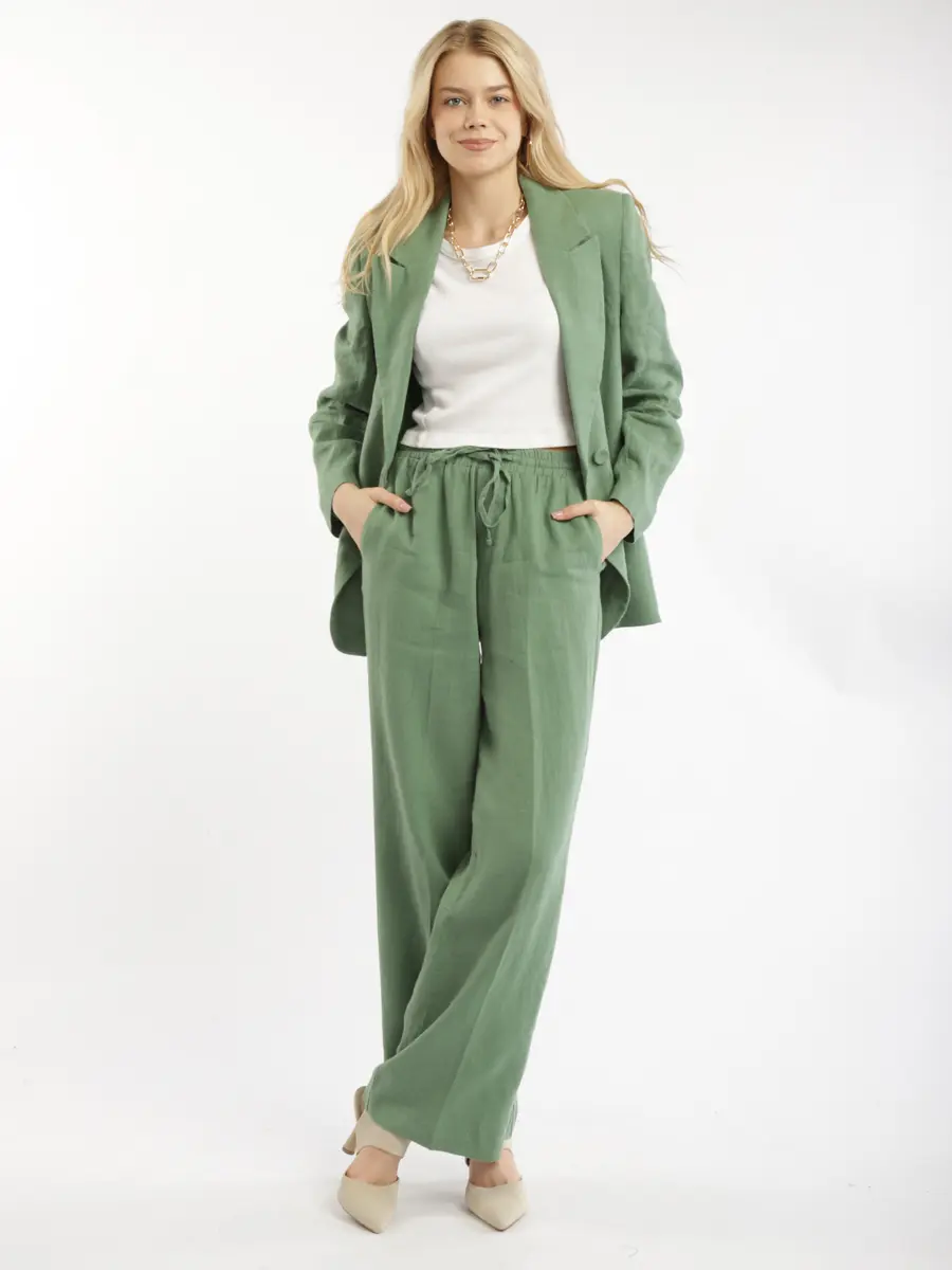 Льняные брюки COMFORT EQmoda, зеленые