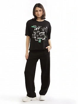 картинка Женские спортивные трикотажные брюки  на шнурке EQmoda, черные  SQ77754 в мультибрендовом интернет-магазине 5КармаNов
