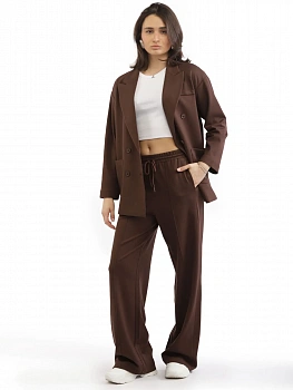 картинка Женские летние трикотажные брюки EQmoda на шнурке, коричневые  SQ77756 в мультибрендовом интернет-магазине 5КармаNов