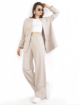 картинка Женские летние трикотажные брюки EQmoda на шнурке, бежевые  SQ77758 в мультибрендовом интернет-магазине 5КармаNов